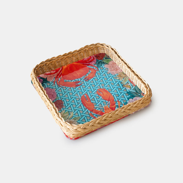Hazeran Lobster & Crab El İşlemeli Rattan Detaylı Dekoratif Tepsi – Limited Summer Edition