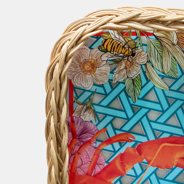 Hazeran Lobster & Crab El İşlemeli Rattan Detaylı Dekoratif Tepsi – Limited Summer Edition