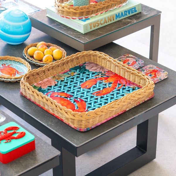 Hazeran Lobster & Crab El İşlemeli Rattan Detaylı Dekoratif Tepsi – Limited Summer Edition