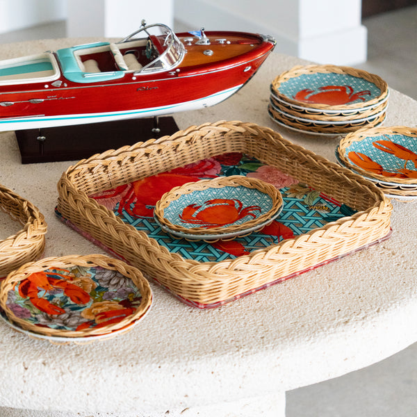 Hazeran Lobster & Crab El İşlemeli Rattan Detaylı Dekoratif Tepsi – Limited Summer Edition