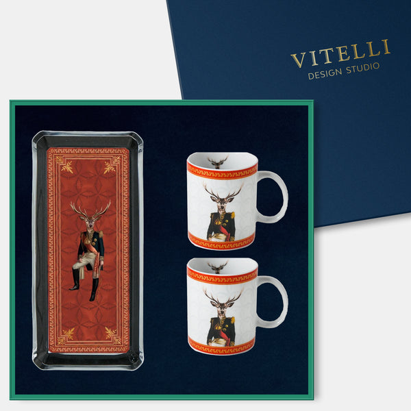 Deer General Cam Tabaklı Kahve Kupası Set