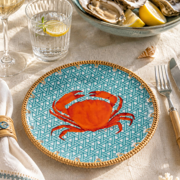 Hazeran Crab El İşlemeli Rattan Çerçeve Detaylı Dekoratif Tabak – Limited Summer Edition