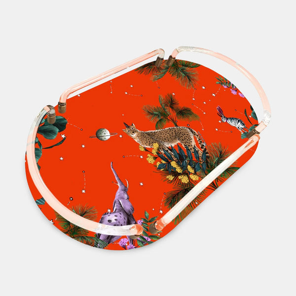 Wonderland Turuncu Leopar Oval Akrilik Tepsi