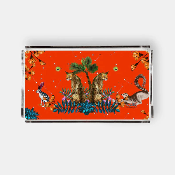 Wonderland Turuncu Leopar 40x20 Akrilik Tepsi