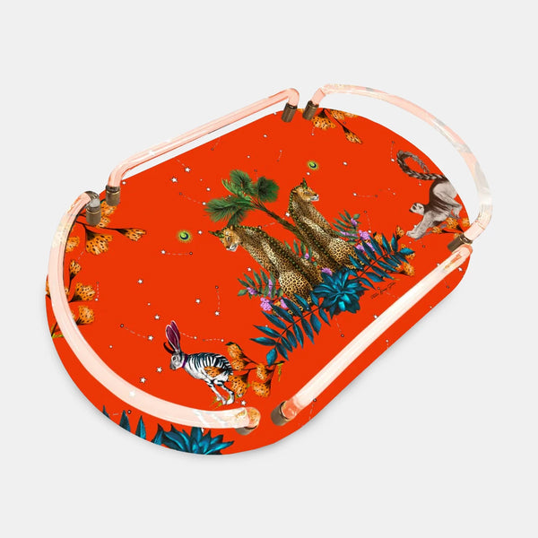 Wonderland Turuncu Leopar Oval Akrilik Tepsi