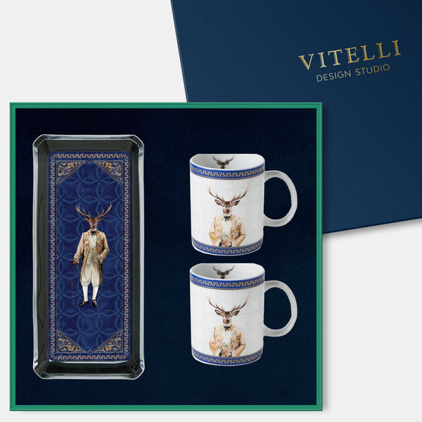 Deer Louise Cam Tabaklı Kahve Kupası Set