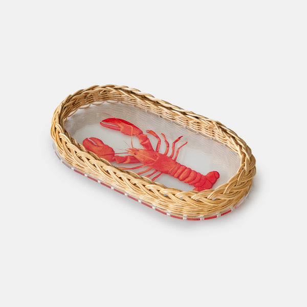 Hazeran Lobster El İşlemeli Rattan Detaylı Oval Tepsi – Limited Summer Edition