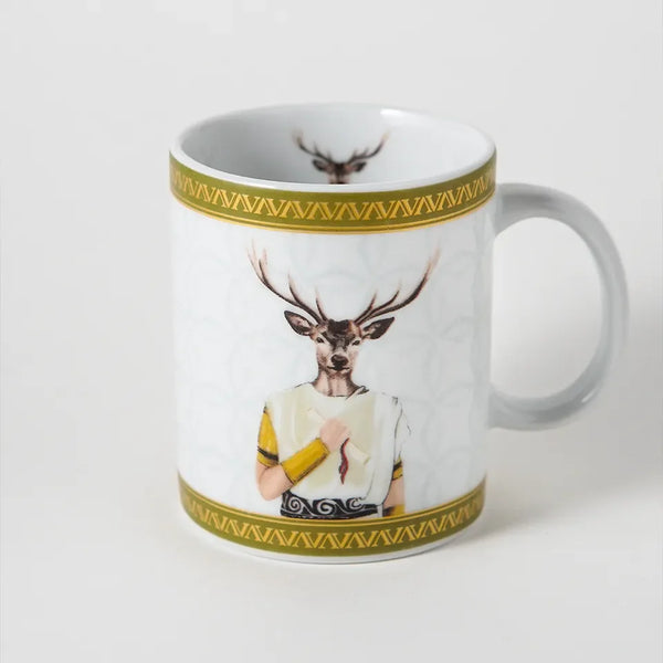 Deer Roman Cam Tabaklı Kahve Kupası Set