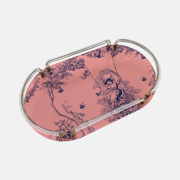 Timeless Collection Pembe Akrilik Oval Servis & Sunum Tepsisi | Dekoratif Pleksi Tepsi - Vitelli Design