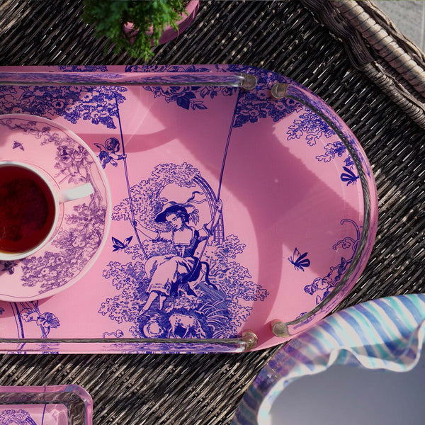 Timeless Collection Pembe Akrilik Oval Servis & Sunum Tepsisi | Dekoratif Pleksi Tepsi - Vitelli Design